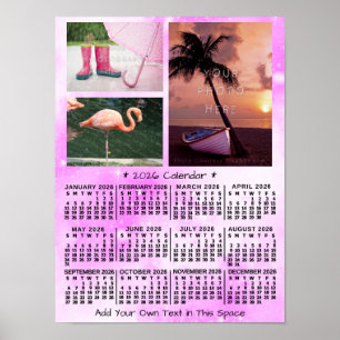 Poster Calendário Mensal do Ano 2026 Rosa Aquarela 3 Foto