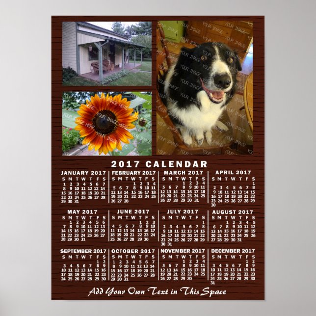 Poster Calendário Mensal do Ano de 2017 em Madeira com 3  (Frente)