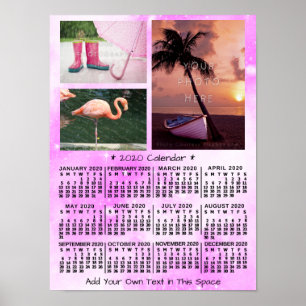 Poster Calendário Mensal do Ano de 2020 Rosa Aquarela 3 F