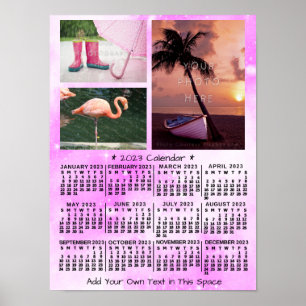 Poster Calendário Mensal do Ano de 2023 Rosa Aquarela 3 F