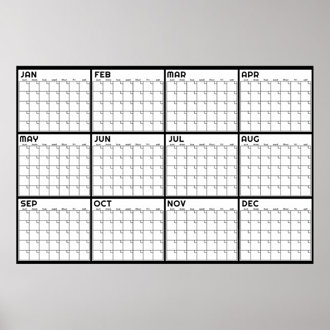 Poster Calendário Mensal Minimalista na Parede sem Data (Frente)