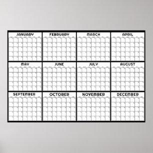 Poster Calendário Mensal Mínimo sem Data para Parede