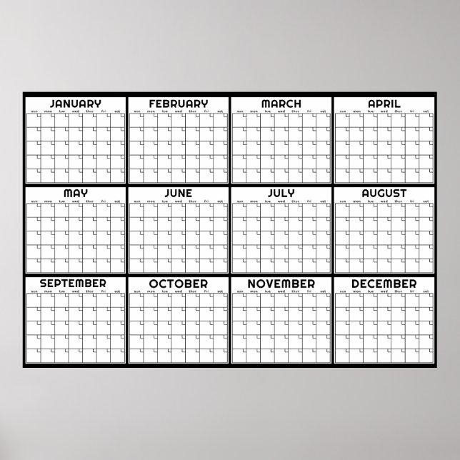 Poster Calendário Mensal Mínimo sem Data para Parede (Frente)