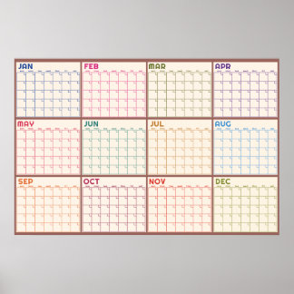 Poster Calendário Mensal Sem Data Branco Bege Planner