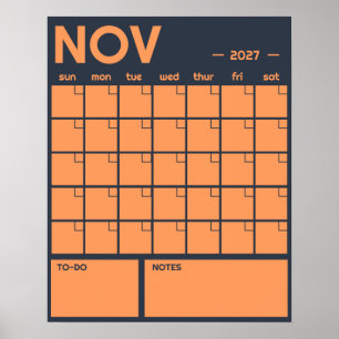 Poster Calendário Mensal Sem Data Cor Vibrante Ousado Par