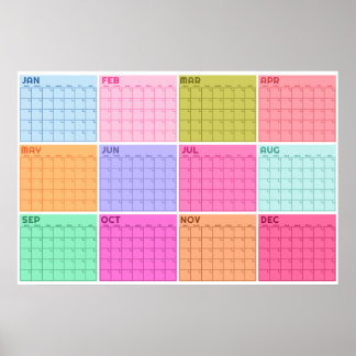Poster Calendário Mensal Sem Data Pastel em Branco Planne
