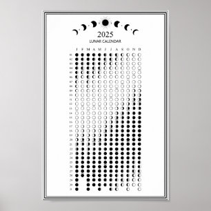 Poster Calendário Minimalista de Fases Lunares de 2025
