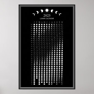 Poster Calendário Minimalista de Fases Lunares de 2025