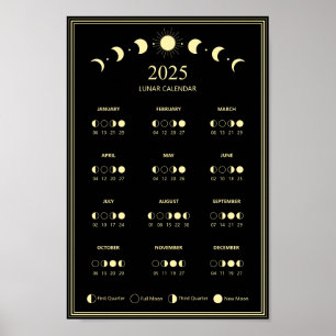 Poster Calendário Minimalista de Fases Lunares de 2025