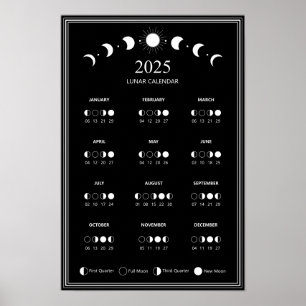 Poster Calendário Minimalista de Fases Lunares de 2025