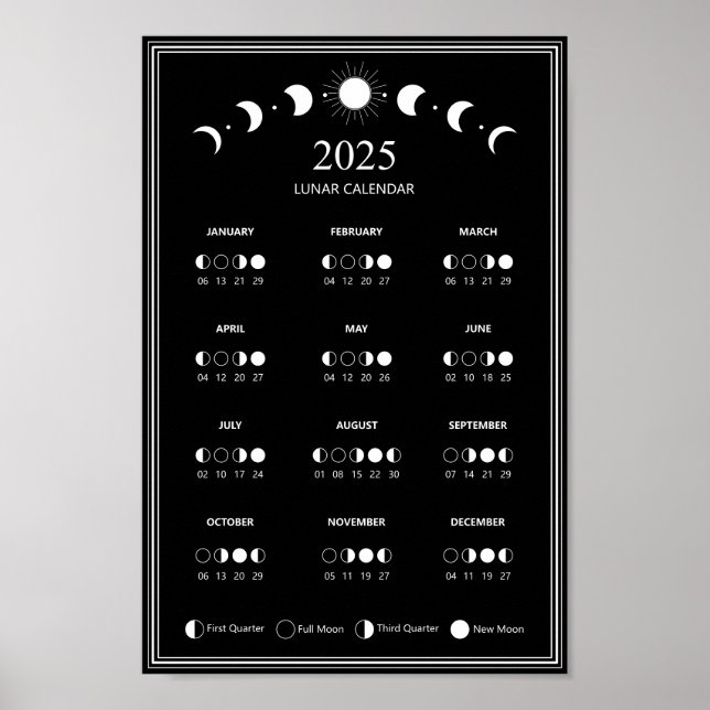 Poster Calendário Minimalista de Fases Lunares de 2025 (Frente)