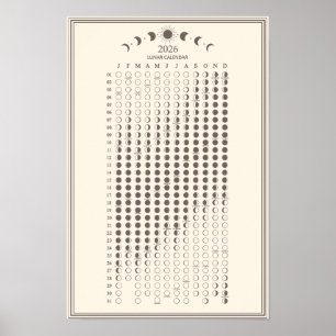 Poster Calendário Minimalista de Fases Lunares de 2026