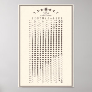 Poster Calendário Minimalista de Fases Lunares de 2026