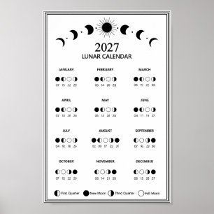 Poster Calendário Minimalista de Fases Lunares de 2027
