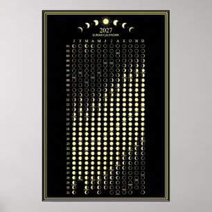 Poster Calendário Minimalista de Fases Lunares de 2027