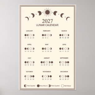 Poster Calendário Minimalista de Fases Lunares de 2027