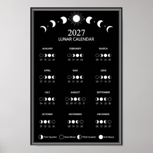 Poster Calendário Minimalista de Fases Lunares de 2027