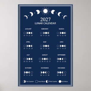 Poster Calendário Minimalista de Fases Lunares de 2027