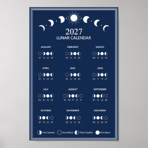 Poster Calendário Minimalista de Fases Lunares de 2027