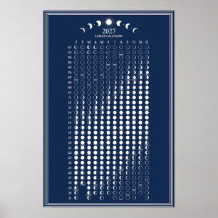Poster Calendário Minimalista de Fases Lunares de 2027