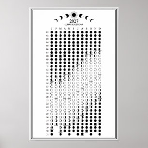 Poster Calendário Minimalista de Fases Lunares de 2027 