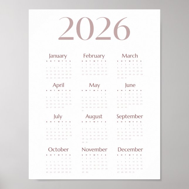 Poster Calendário Minimalista de Uma Folha Moderno de 202 (Frente)