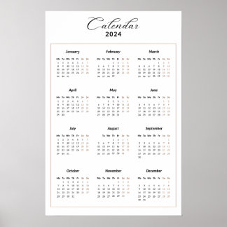 Poster Calendário Minimalista para 2024