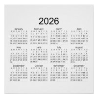 Calendário Minimalista Simples 2026