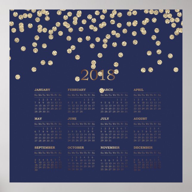 Pôster Calendário Modern Faux Dourados Diamantes 2018 (Frente)