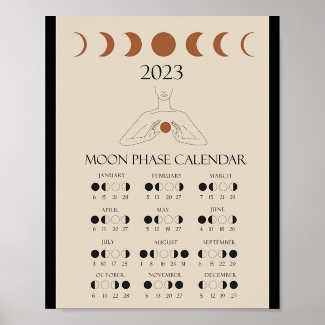 Poster Calendário Moderno de Ciclos Lunares de 2023 Fases (Frente)