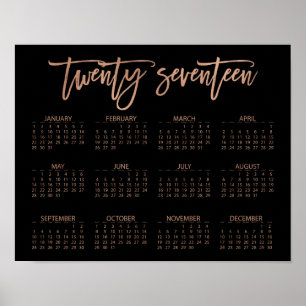 Poster Calendário Moderno Falso Dourado Rosa e Preto 2017