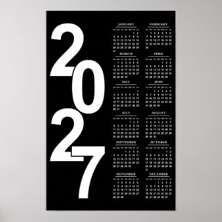 Poster Calendário Moderno Minimalista Tipográfico Preto 2
