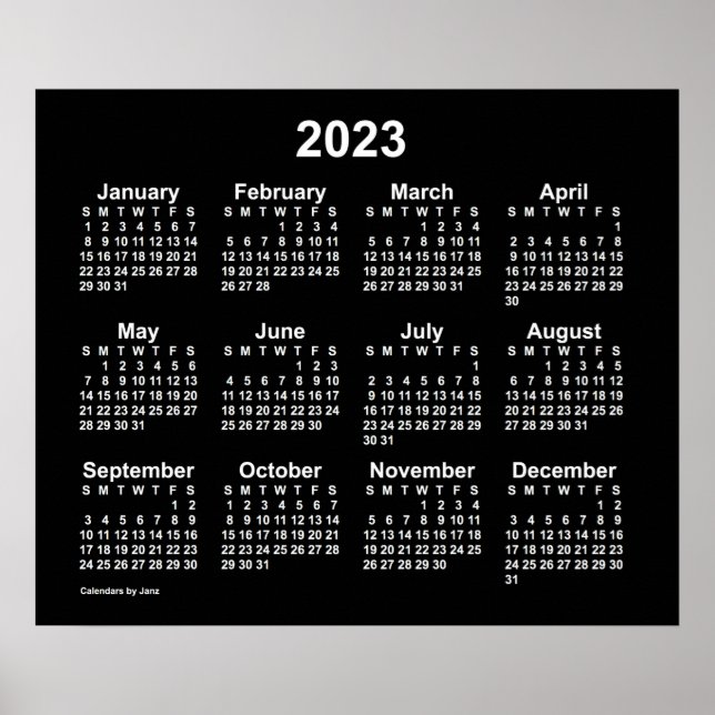 Poster Calendário Neon Branco 2023 da Parede por Janz Pos (Frente)