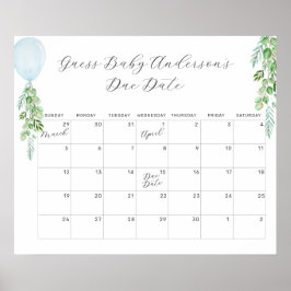 Poster Calendário P de Balão Eucalipto Adivinhe a Data de