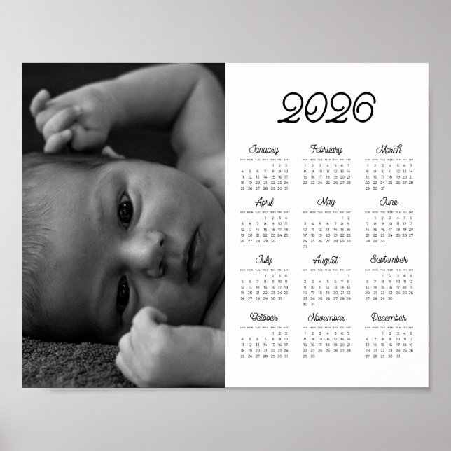 Poster Calendário paisagem de foto vintage elegante 2026 (Frente)