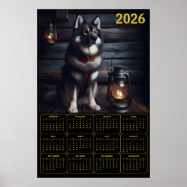 Poster Calendário Pastor Alemão 2026 Cabana Rústica