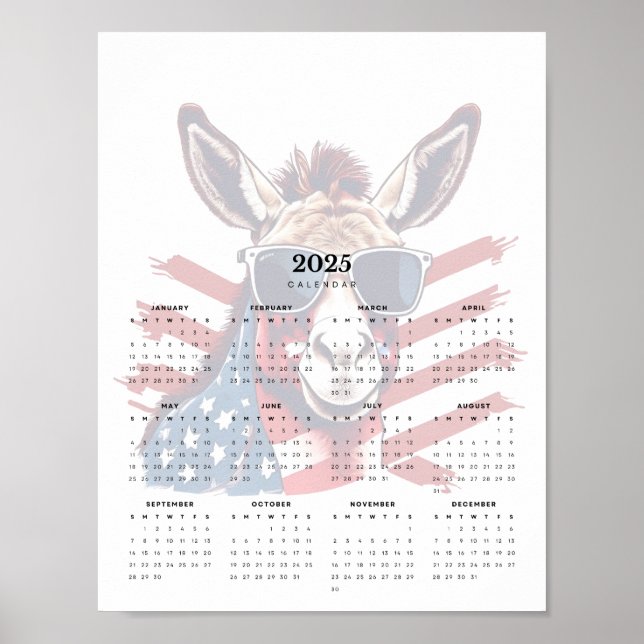 Poster Calendário Patriótico de Burro Vermelho Branco e A (Frente)