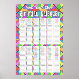 Poster Calendário Perpetuo de Aniversário Customizado com