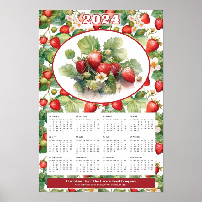 Poster Calendário Personalizado 2024 Strawberry (Frente)