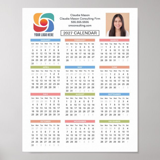 Poster Calendário Personalizado 2027 Logo Empresarial da  (Frente)