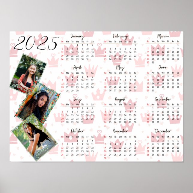 Poster Calendário Personalizado de 3 Fotos em Colagem Fam (Frente)