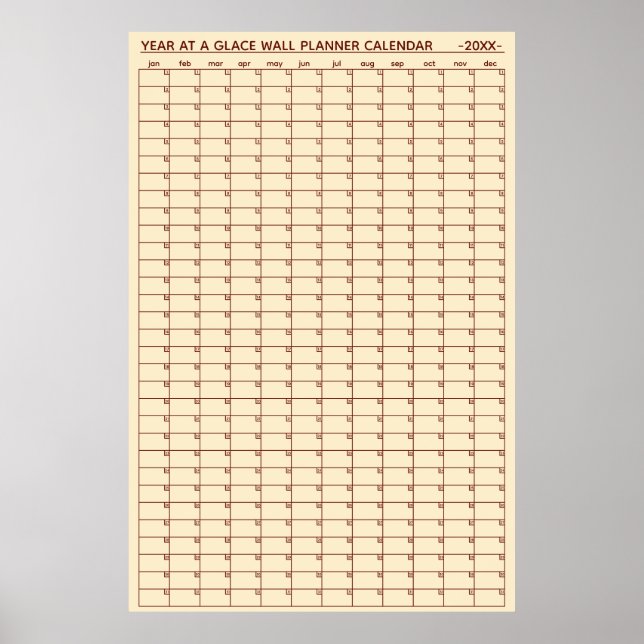 Poster Calendário Planejador Anual na Parede Sem Data (Frente)
