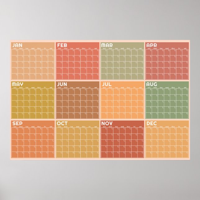 Poster Calendário Planejador Boho Tons Terrosos Sem Data (Frente)