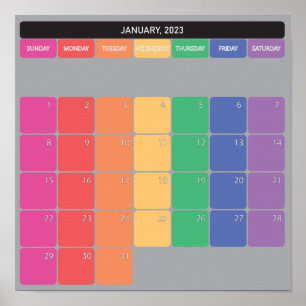 Poster calendário planejador de cores de dias de janeiro 