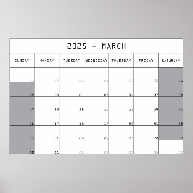 Poster calendário planejador março 2025 espaço para notas (Frente)