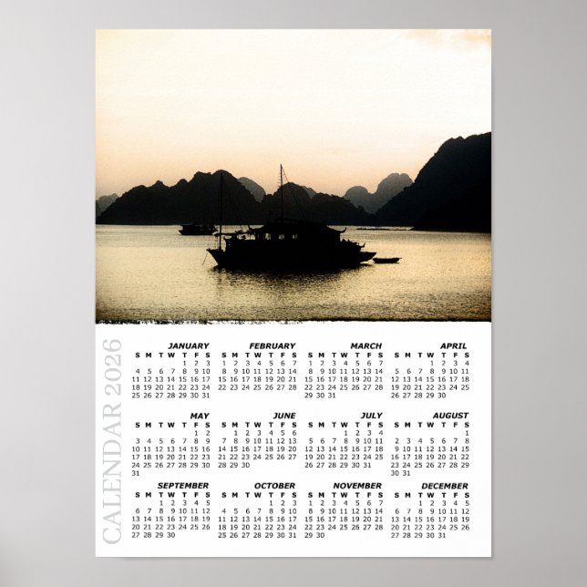 Poster Calendário Pôr do Sol 2026, Baía de Halong, Vietnã (Frente)