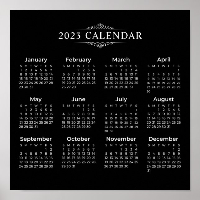 Poster Calendário Preto 2023 Simples, Mas Elegante | POST (Frente)