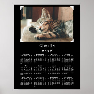 Poster Calendário Preto 2027 com Foto e Nome de Animal de