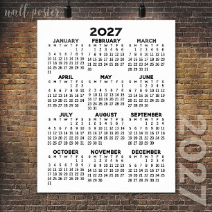 Poster Calendário - Preto e Branco Mínimo Básico