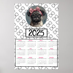 Poster Calendário Pug Dog and Bones 2025